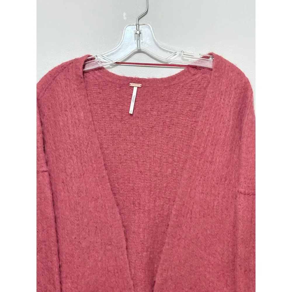 Free People Nightingale Cardigan Dusty Rose Fuzzy Alpaca Open Front Sweater Sz S